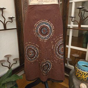 Vintage Edward Sequined Boho A-Line Midi Skirt, Sz 8
